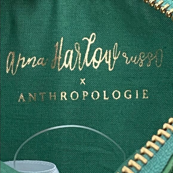 Anthropologie Monogram Green Floral Embellished Pouch NWT w/ defect Cottage Boho - Picture 8 of 11